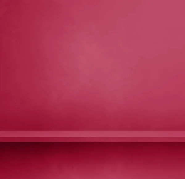 Üres Polc Egy Bíbor Rózsaszín Betonfalon Háttérsablonjelenet Négyzet Alakú Modell — Stock Fotó
