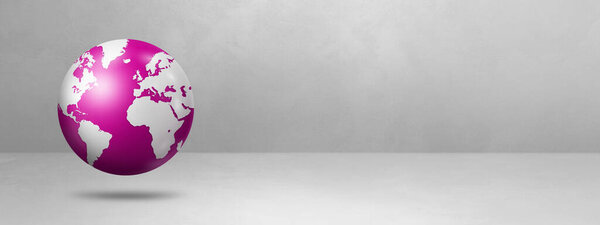 Мировой шар, розовая карта Земли, плавающая на белом фоне. 3D изолированная иллюстрация. Шаблон баннера