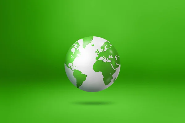 Światowy Glob Ziemska Mapa Unosząca Się Zielonym Tle Pojedyncza Ilustracja — Zdjęcie stockowe