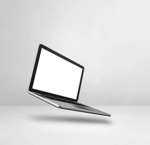 空白的笔记本电脑漂浮在白色的背景上 3D孤立的插图 正方形模板 — 图库照片