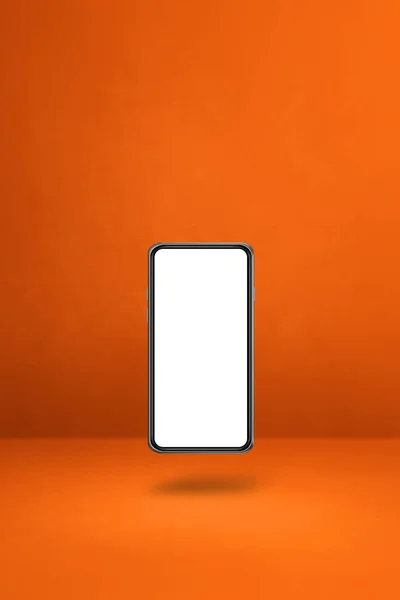 Smartphone Blanco Flotando Sobre Fondo Naranja Ilustración Aislada Plantilla Vertical — Foto de Stock