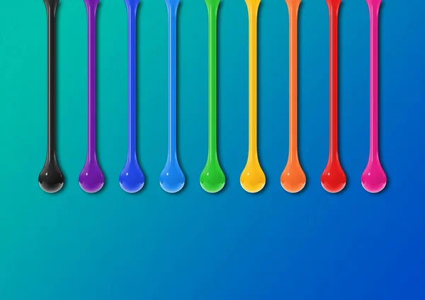 Colorful Ink Drops Isolated Blue Background Horizontal Wallpaper Illustration — Stock Photo, Image