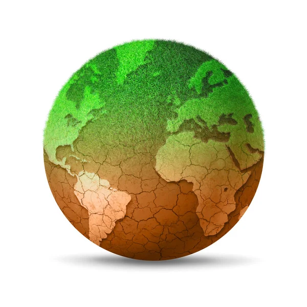 Światowe Globusy Wysychają Powodu Globalnego Ocieplenia Odizolowany Białym Tle Ilustracja — Zdjęcie stockowe