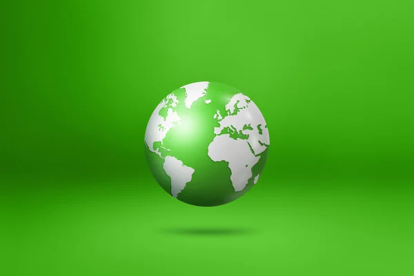 世界地图 世界地图 漂浮在绿色背景之上 3D孤立的插图 横向模板 — 图库照片