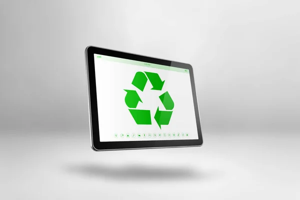 屏幕上有回收符号的数字平板电脑 环境保护概念 在白色背景下孤立的3D插图 — 图库照片