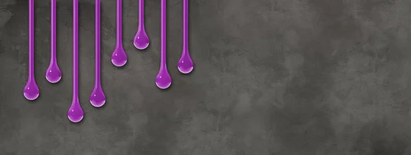 濃いコンクリートの壁には紫色のインクが落ちます 水平方向のバナー 3Dイラスト — ストック写真