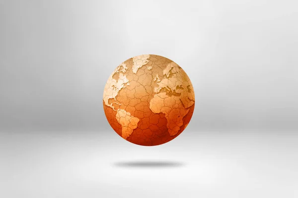干裂的世界被白色的背景隔离了 全球变暖的标志 3D插图 — 图库照片