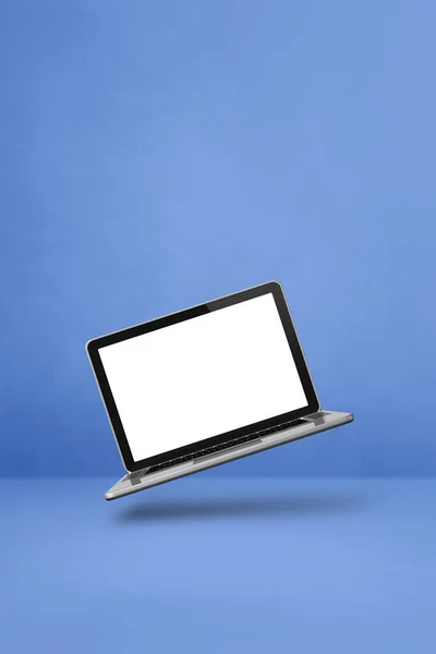 Computador Portátil Branco Flutuando Sobre Fundo Azul Ilustração Isolada Modelo — Fotografia de Stock