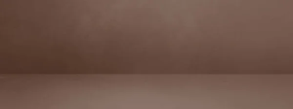 チョコレートブラウンコンクリートインテリア背景 空のテンプレートシーン 水平バナーモックアップ — ストック写真