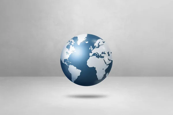 世界地图 蓝色的地球 漂浮在白色的背景上 3D孤立的插图 横向模板 — 图库照片