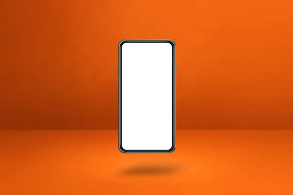 Smartphone Vide Flottant Sur Fond Orange Illustration Isolée Modèle Horizontal — Photo