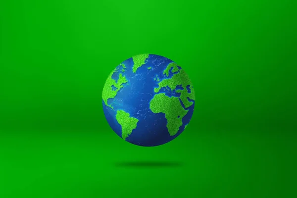 Globe Mondial Recouvert Herbe Eau Isolé Sur Fond Vert Symbole — Photo