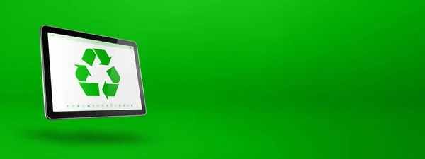 Digital Tablet Med Återvinningssymbol Skärmen Miljöskyddskoncept Illustration Isolerad Grön Bakgrund — Stockfoto
