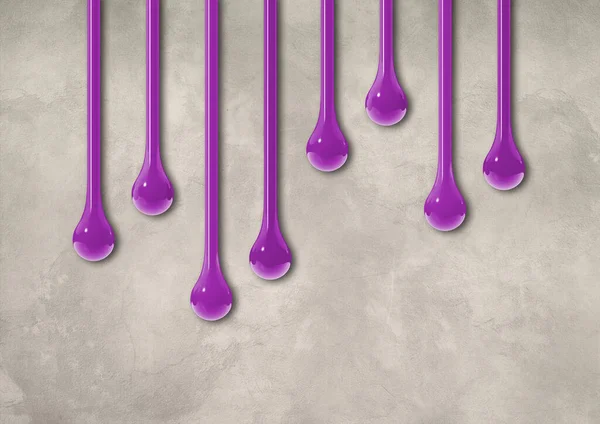 Paarse Inkt Druppels Geïsoleerd Lichte Betonnen Muur Horizontaal Behang Illustratie — Stockfoto