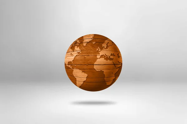 Старий Дерев Яний Світовий Глобус Ізольований Білому Тлі Ілюстрація — стокове фото