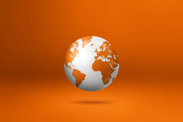 オレンジ色の背景に浮かんでいる地球地図 3D分離イラスト 水平テンプレート — ストック写真