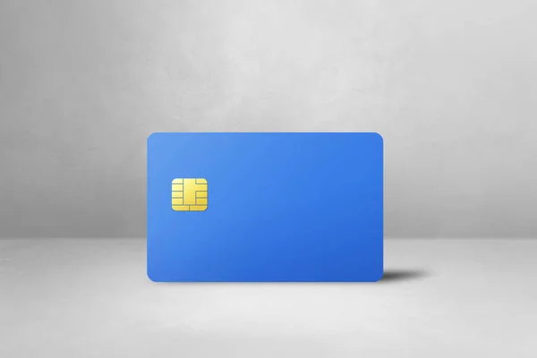 蓝色信用卡模板白色混凝土背景 3D插图 — 图库照片