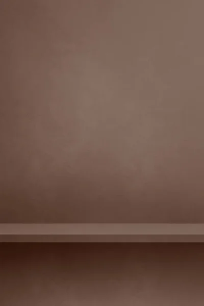Leeres Regal Auf Einer Schokoladenbraunen Betonwand Hintergrundvorlage Szene Vertikale Attrappe — Stockfoto