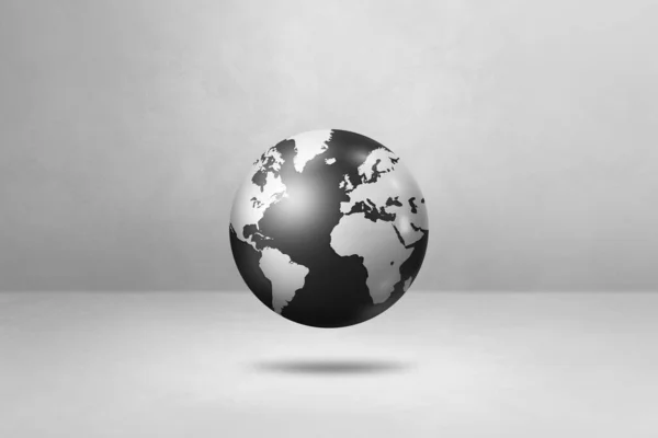 白い背景に浮かんでいる世界の地球 黒い地球の地図 3D分離イラスト 水平テンプレート — ストック写真