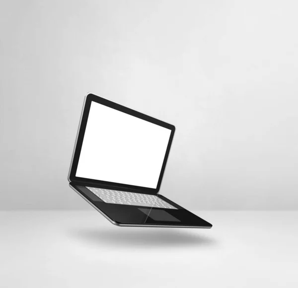 空白的笔记本电脑漂浮在白色的背景上 3D孤立的插图 正方形模板 — 图库照片