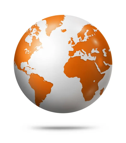 Orangefarbene Erdkugel Isoliert Auf Weißem Hintergrund Illustration — Stockfoto