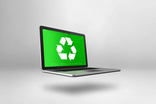 Laptop computer with a recycling symbol on screen. environmental conservation concept. 3D illustration isolated on white background