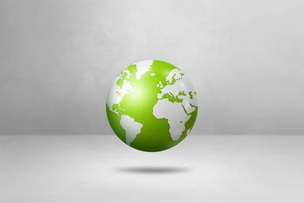 Globo Mundial Mapa Verde Terra Flutuando Sobre Fundo Branco Ilustração — Fotografia de Stock