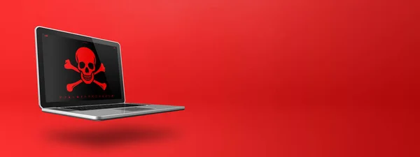 Ноутбук Піратським Символом Екрані Злом Концепція Вірусу Ілюстрація Ізольована Червоному — стокове фото