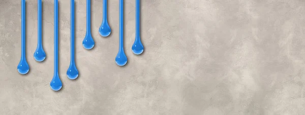 Blue Ink Drops Isolated Light Concrete Wall Horizontal Banner Illustration — Stock Photo, Image