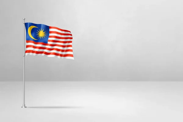 マレーシアの旗 3Dイラスト 白いコンクリート壁の背景に隔離された — ストック写真
