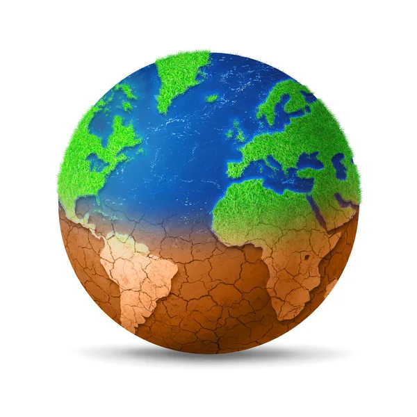 World Globe Drying Out Due Global Warming Isolated White Background — Stock Photo, Image