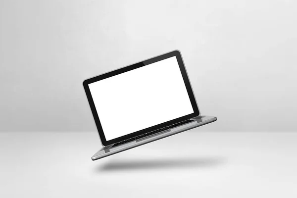 空白的笔记本电脑漂浮在白色的背景上 3D孤立的插图 横向模板 — 图库照片