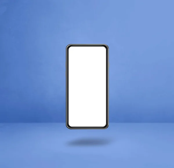 Blank smartphone floating over a blue background. 3D isolated illustration. Square template