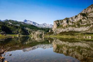 Covadonga 'daki Ercina Gölü, Picos de Europa, Asturias, İspanya