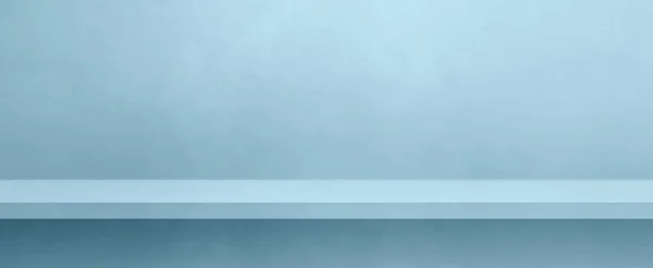 薄い青色のコンクリートの壁に空の棚 背景テンプレートシーン 水平バナーモックアップ — ストック写真