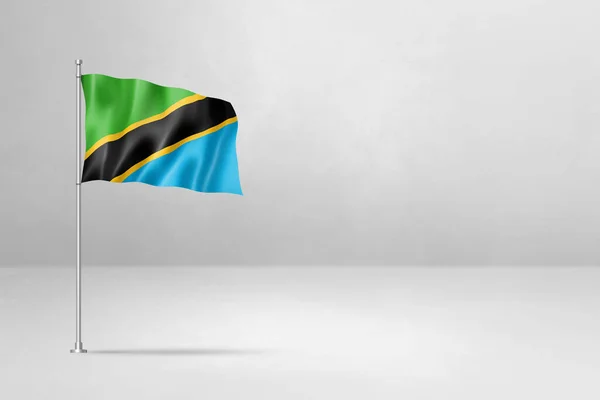 Tanzánia Zászló Illusztráció Elszigetelt Fehér Beton Fal Háttér — Stock Fotó