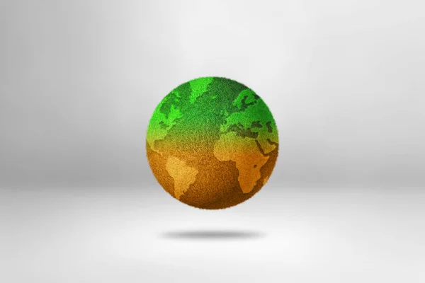 Küresel Isınma Yüzünden Çimlerle Kaplı Dünya Küresi Kuruyor Beyaz Arka — Stok fotoğraf