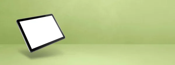 Blanco Tablet Die Een Groene Achtergrond Zweeft Geïsoleerde Illustratie Horizontaal — Stockfoto