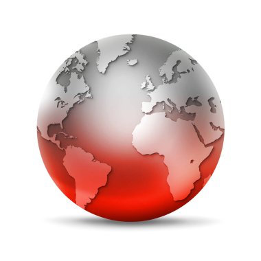 Metal dünya küresi beyaz arka planda izole edildi. Küresel ısınma sembolü 3B illüstrasyon
