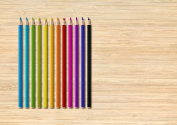 Colored Pencil Set Isolated Wooden Background Horizontal Wallpaper — Stock Photo, Image