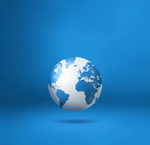 世界地图 世界地图 漂浮在蓝色的背景上 3D孤立的插图 正方形模板 — 图库照片