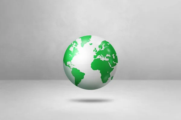 Globo Mundial Mapa Verde Terra Flutuando Sobre Fundo Branco Ilustração — Fotografia de Stock