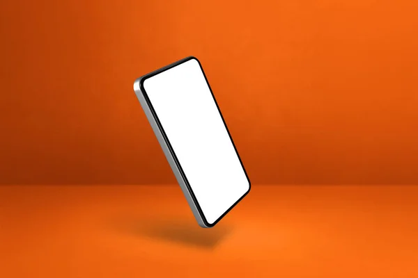 Κενό Smartphone Που Επιπλέει Πάνω Από Ένα Πορτοκαλί Φόντο Απομονωμένη — Φωτογραφία Αρχείου