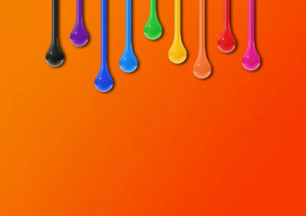 Tinta Colorida Cai Isolada Sobre Fundo Laranja Papel Parede Horizontal — Fotografia de Stock