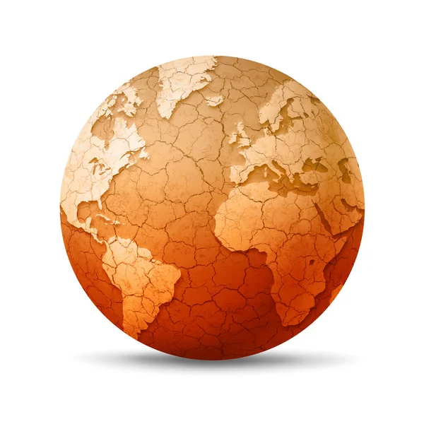 Suchy Pęknięty Globus Odizolowany Białym Tle Symbol Globalnego Ocieplenia Ilustracja — Zdjęcie stockowe