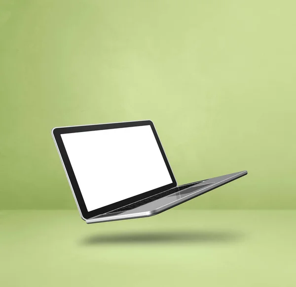 Blanco Computer Laptop Zwevend Een Groene Achtergrond Geïsoleerde Illustratie Vierkante — Stockfoto