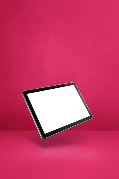 ピンクの背景に浮かぶ空白のタブレットPcコンピュータ 3D分離イラスト 垂直テンプレート — ストック写真