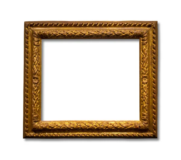 Blanco Gouden Frame Geïsoleerd Witte Achtergrond Lege Art Mockup Museummuur — Stockfoto