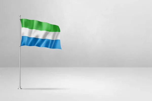 塞拉利昂国旗 3D插图 隔离在白色混凝土墙背景上 — 图库照片