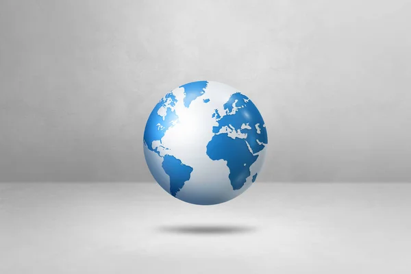 白い背景の上に浮かんでいる世界の地球 青い地球地図 3D分離イラスト 水平テンプレート — ストック写真